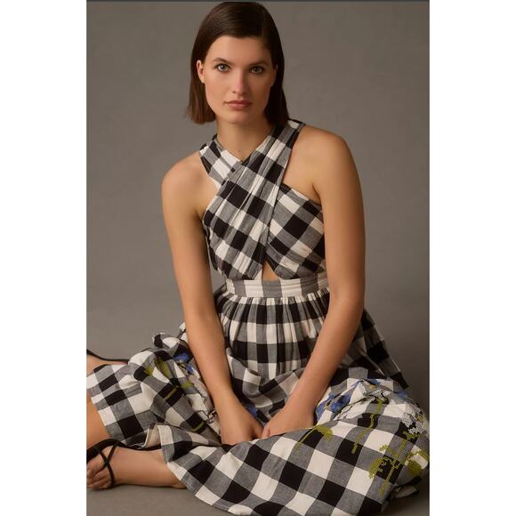 Anthropologie Verb by Pallavi Singhee Gingham Halter Dress - New XXS - Picture 3 of 4